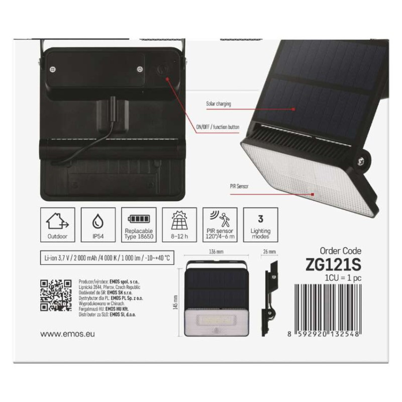 LED SOLARNÍ REFLEKTOR SOLO 1000LM IP54 N 8