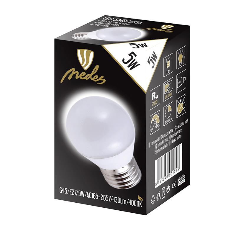 LED žiarovka 5W - G45 / E27 / SMD / 4000K - ZLS827 1