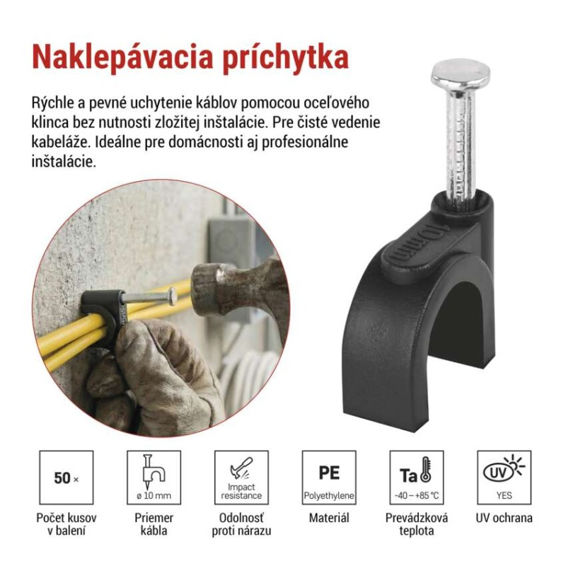 Príchytka na kábel 10MM čierna (bal.50ks) A2825