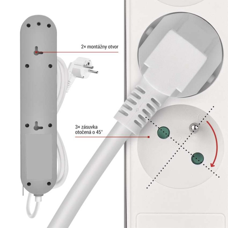 PRODLUŽKA 3Z 2M S VYP. 1,5MM+USB A+C FAS 4