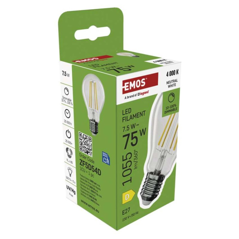 LED FLM A60 DIM 7,5W(75W) 1055 lm E27 NW 8