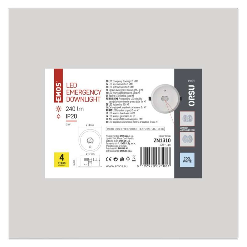 NOUZOVÉ SVÍTIDLO 3W 240LM 3H MT 5