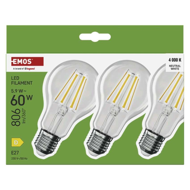 LED FLM A60 5,9W(60W) 806lm E27 NW 3PC 6