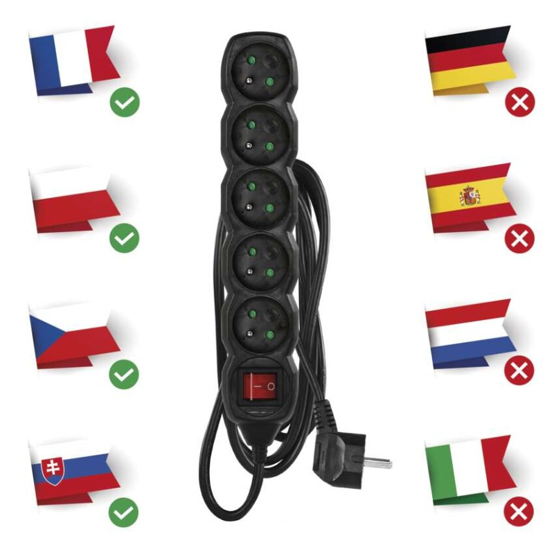 Kábel predlžovací 5Z 3m s vypínačom čierny PC1513R 3