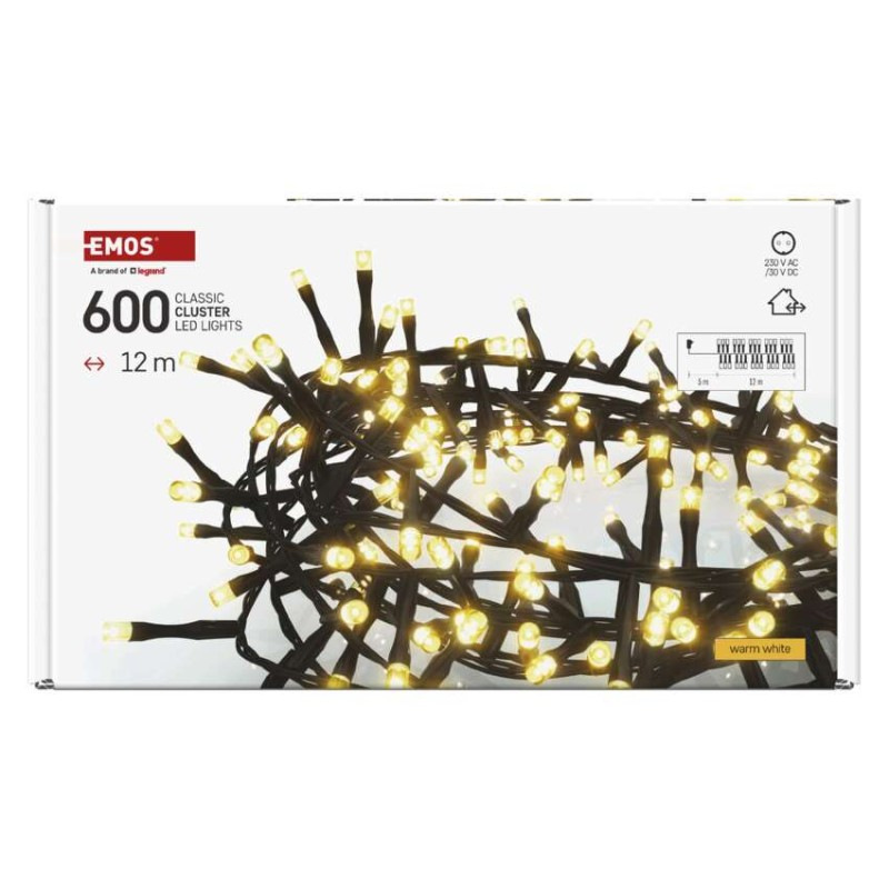 VIANOCE Reťaz ježko 12m D4BW03 teplá biela časovač 600-LED 8