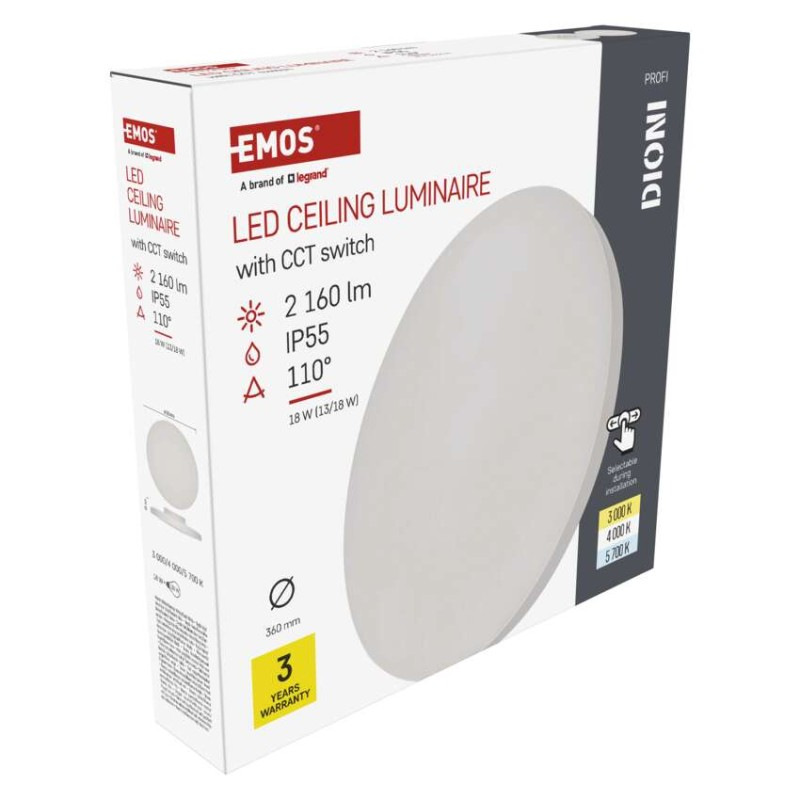 LED SVÍTIDLO DIONI 18W 2160LM IP55 CCT B 10