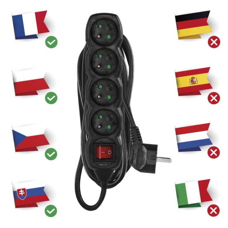 Kábel predlžovací 4Z 5m čierny PC1415R s vypínačom 3Gx1,5mm2 1