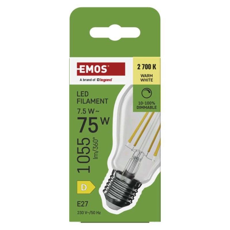 LED FLM A60 DIM 7,5W(75W) 1055 lm E27 WW 9