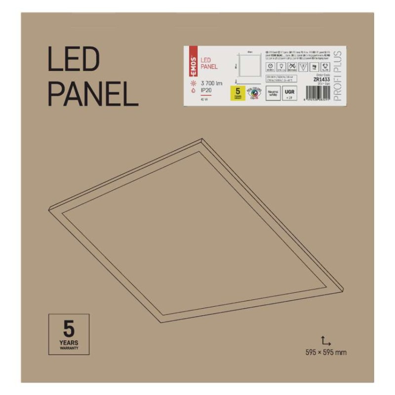 LED PANEL V.P+ 60×60 40W 3700LM IP20 NW 7