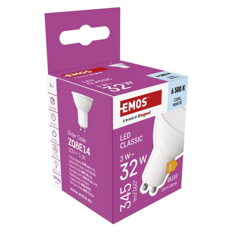 Žiarovka LED CLS 3,8W GU10 CW 320lm 6500K ZQ8E14 EMOS 12