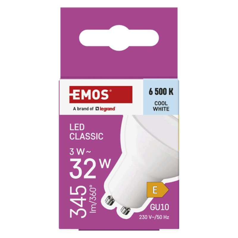 Žiarovka LED CLS 3,8W GU10 CW 320lm 6500K ZQ8E14 EMOS 10