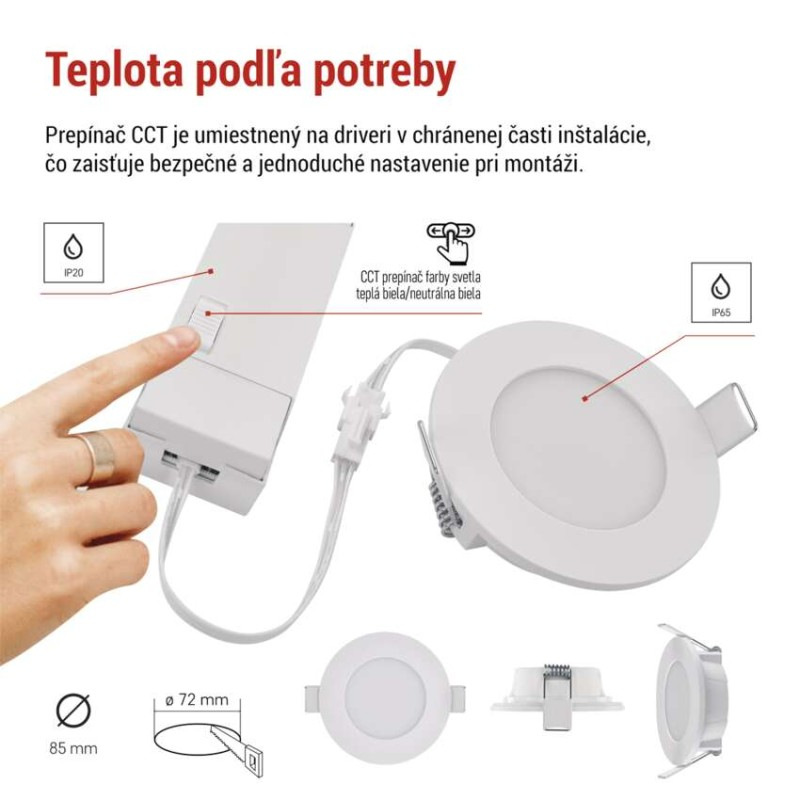 LED SVÍTIDLO LORI VES. KR 4,5W 345LM IP6 6