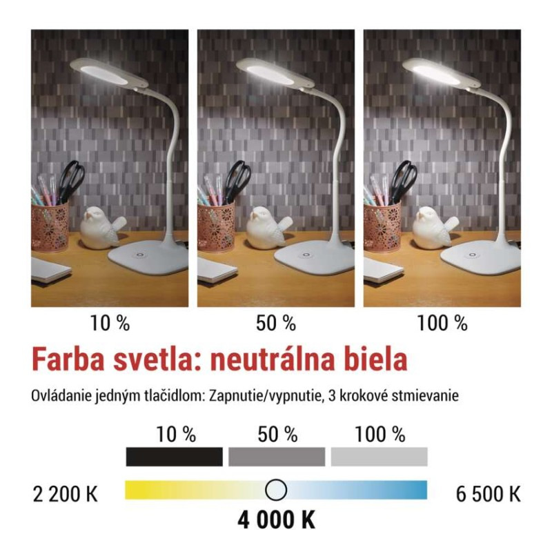 Stolná lampa LED STELLA 400lm, 6,5W, biela Z7602W EMOS 5
