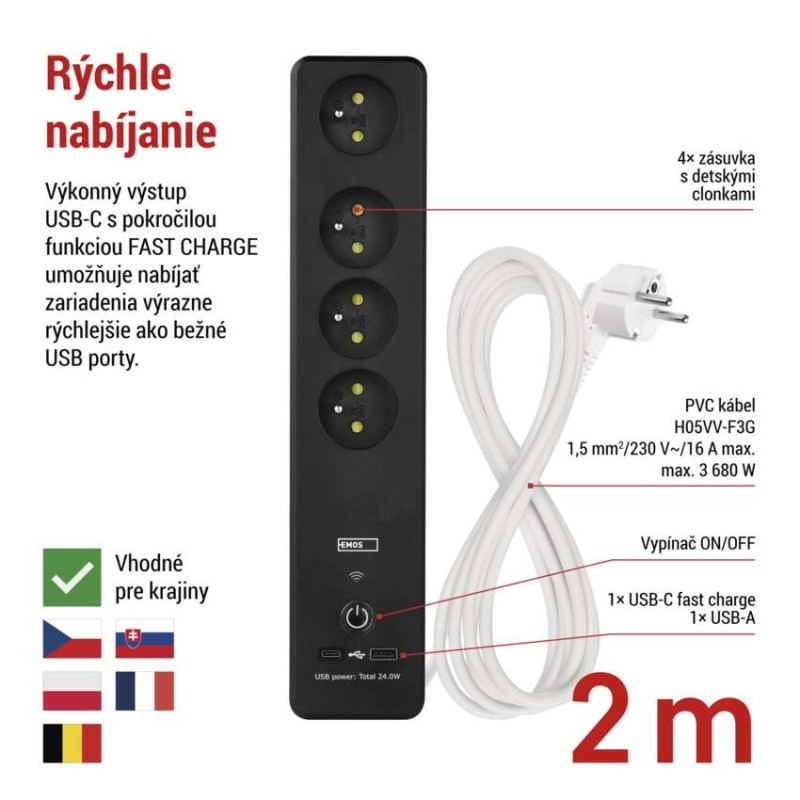 GOSMART PRODLUŽKA 4Z 2M S VYP. 1,5MM + 2 7
