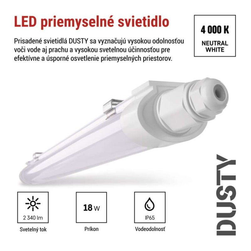 LED PRUM. SVÍTIDLO DUSTY 18W 2340LM IP65 1