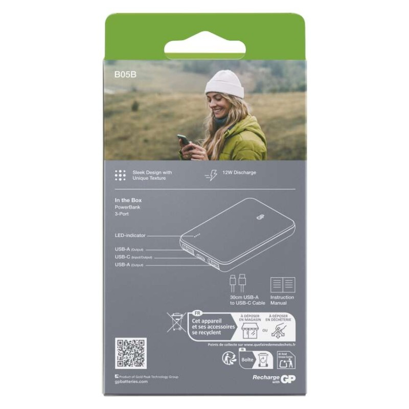GP B+ PWB 5000mAh ŠEDÁ 2xUSB-A, 1xUSB-C 6