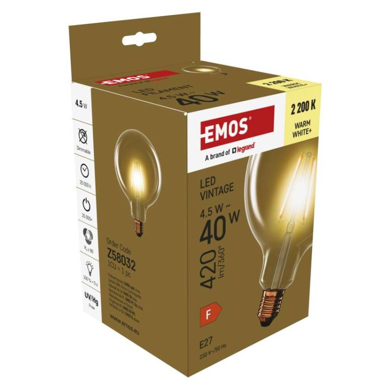 LED VNT G125 4,5W(40W) 420lm E27 WW+ 7