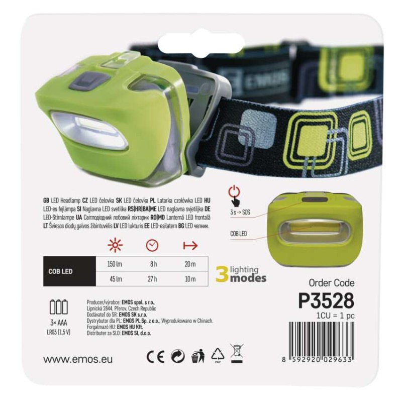 Čelovka COB LED 150lm 20m 3xAAA  P3528 4