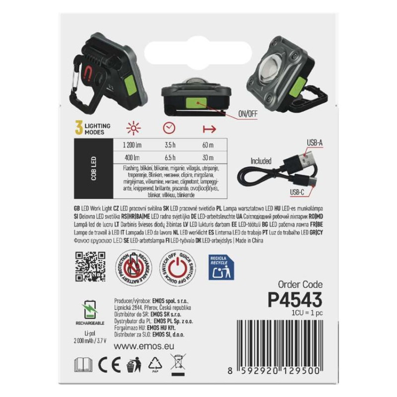 Reflektor COB LED nabíjací pracovný P4543, 1200 lm, 2000 mAh 11