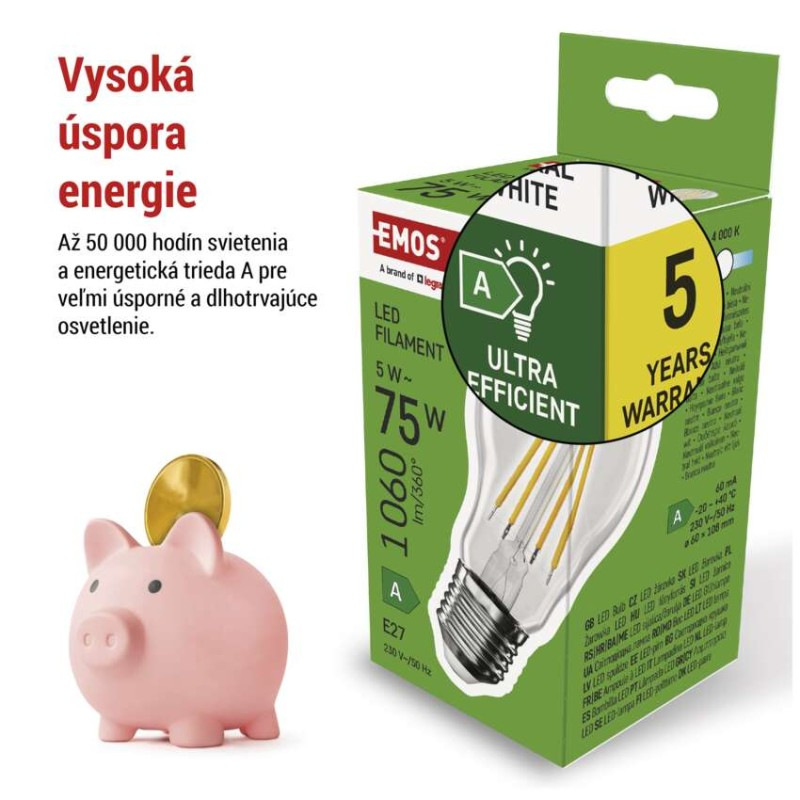 Žiarovka LED FLM A60 5W E27 NW A CLASS ZF5158 EMOS 2