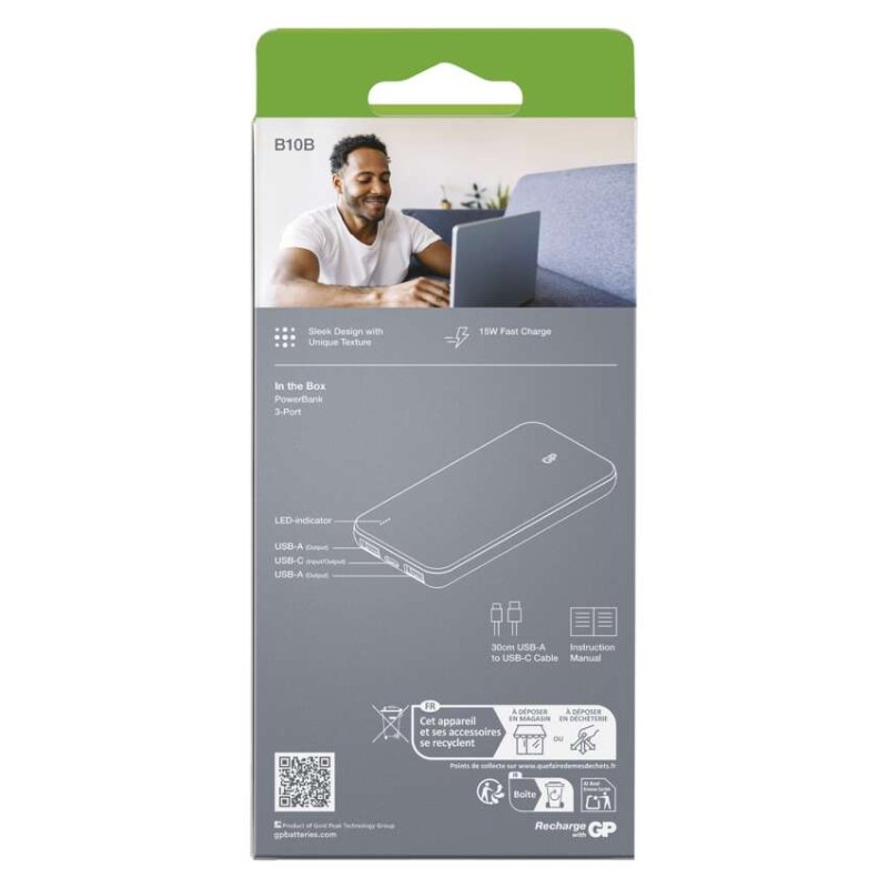 GP B+ PWB 10000mAh MODRÁ 2xUSB-A, 1xUSB- 5