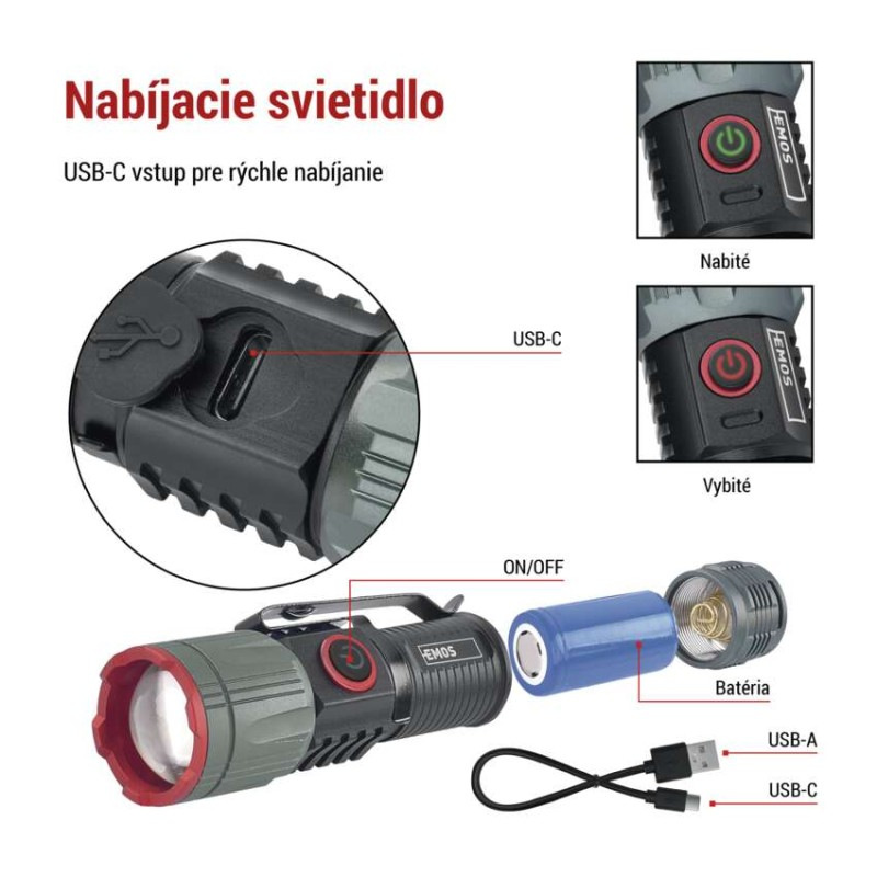 LED NABÍJECÍ SVÍTILNA KOV. SMALL 300lm, 4
