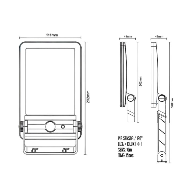 LED čierne vonkajšie solárne svietidlo so senzorom 5W / 4000K - LS024 6