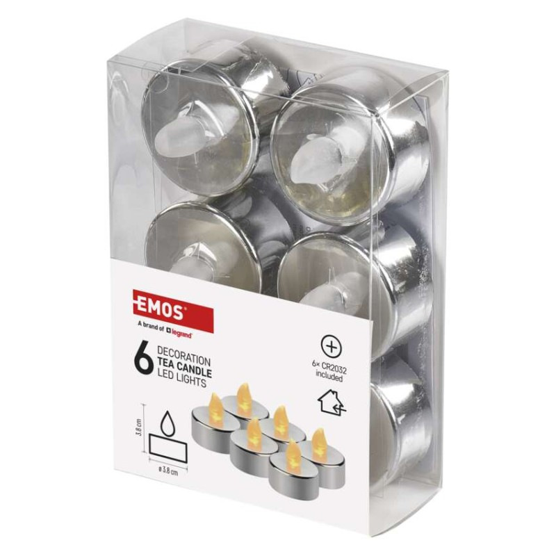 Sviečka čajová 6KS silver 6x1LED  DCCV12 1