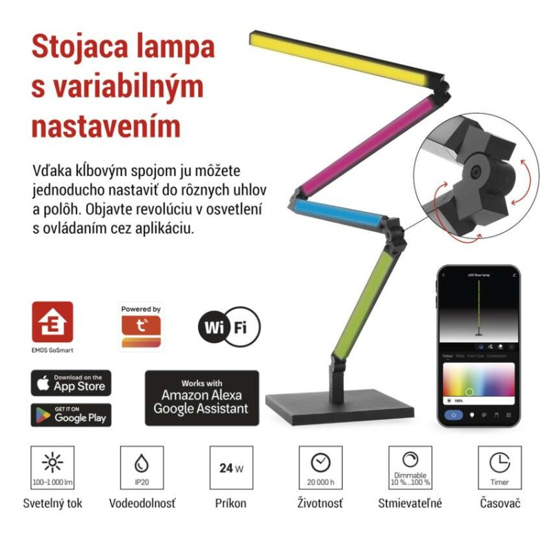 GOSMART LED STOJACÍ LAMPA 24W 1000LM RGB 1