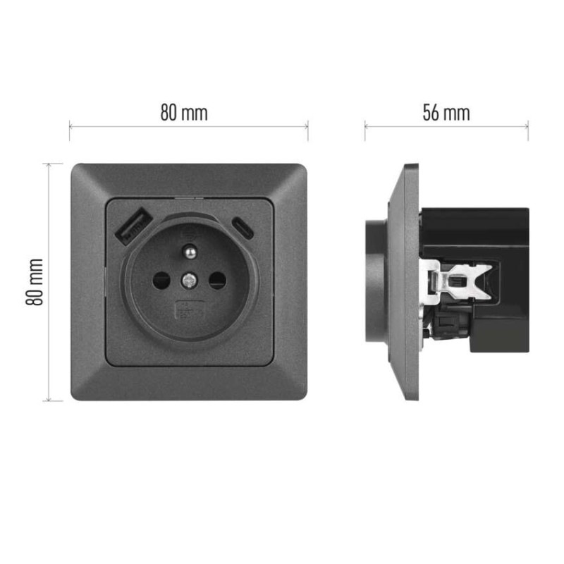 Zásuvka s USB A+C 3A antracit A6000.6 EMOS 12