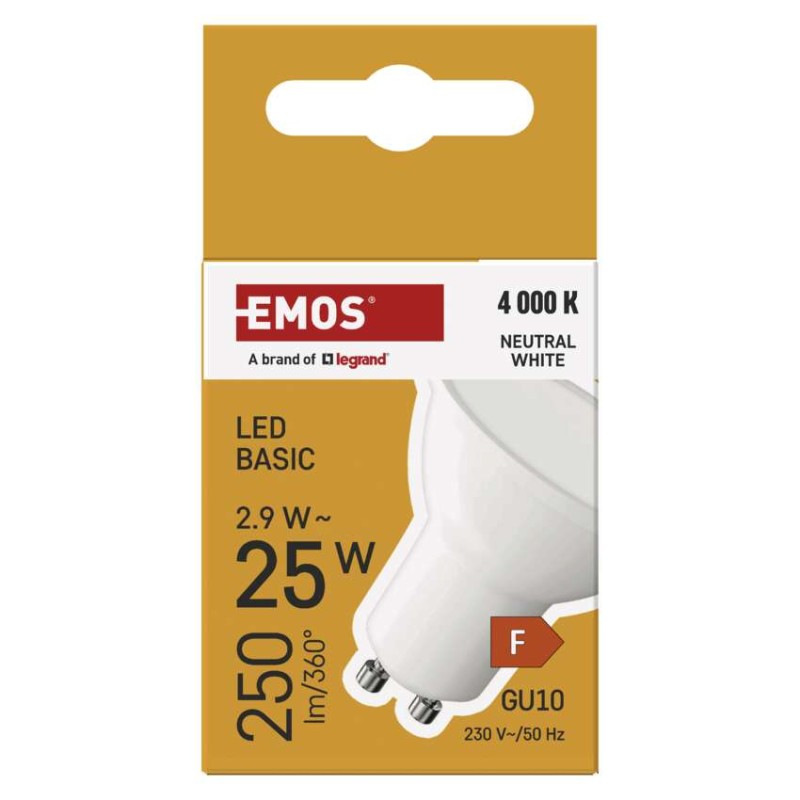 LED BASIC MR16 2,9W(25W) 250lm GU10 NW 4