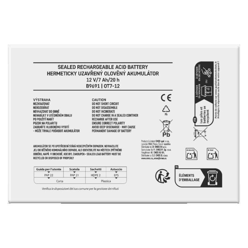 Akumulátor olovený 12V 7Ah,faston:4,5mm 151x65x94mm  B9691 7