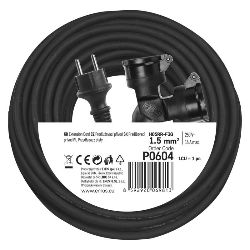 Kábel predlžovací 2Z 25M 1,5mm guma vonkajší IP44 P0604 9