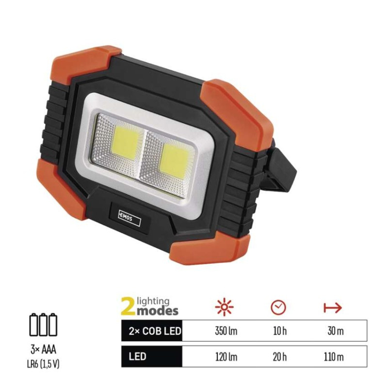 LED SVÍTILNA 2×COB LED + LED 3×AA 2