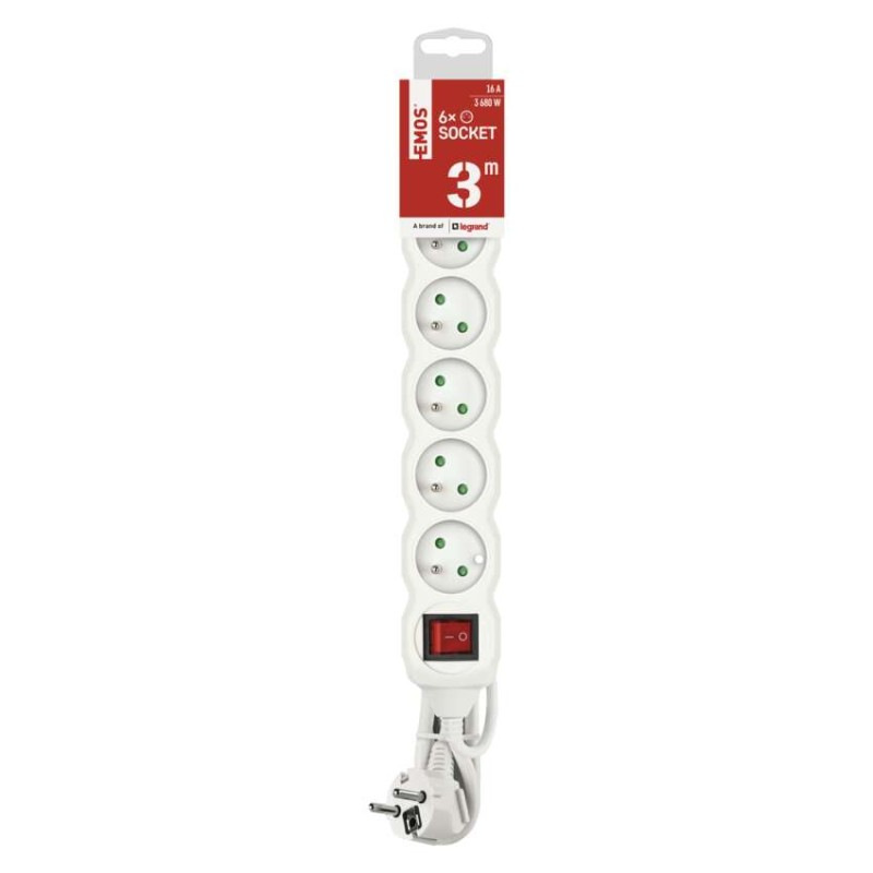 Kábel predlžovací 6Z-3m s vypínačom biely PVC 3x1,5mm2 2