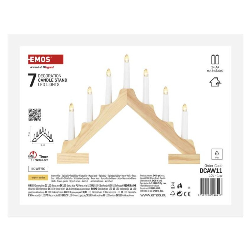 LED svícen dřevěný 29cm IP20 2AA N WW 6