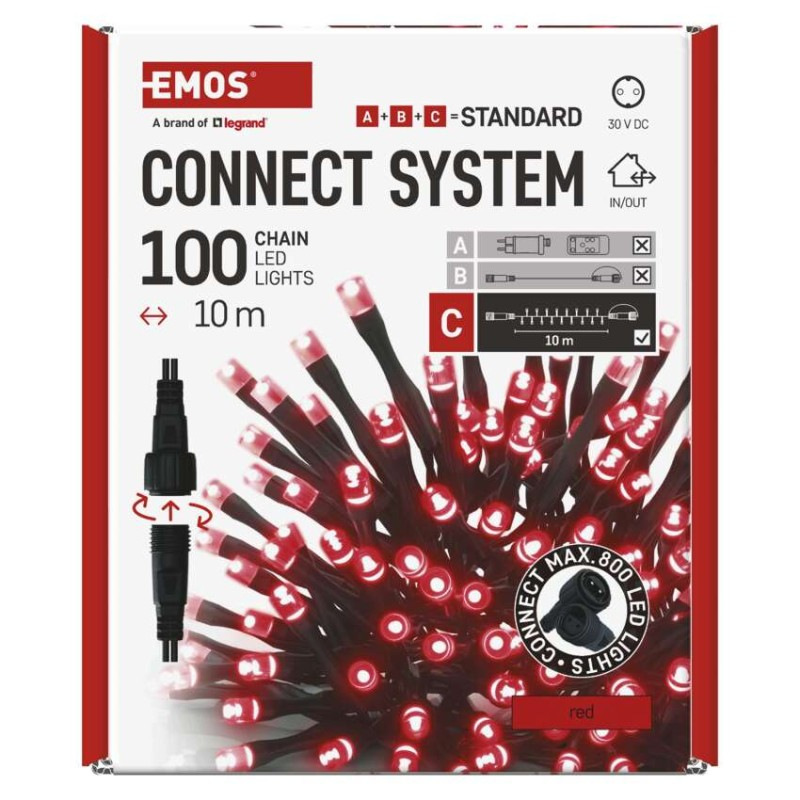 VIANOCE reťaz connect 100LED 10M IP44 RED 12