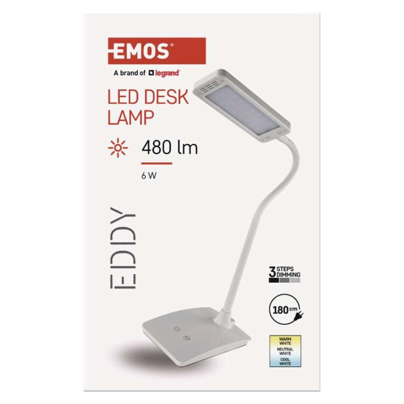 Stolná lampa LED EDDY 480lm, 6W, biela Z7599W EMOS 11