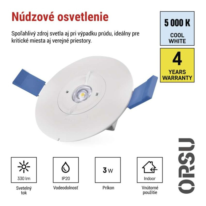 NOUZOVÉ SVÍTIDLO ORSU 2W 300LM 3H AT 1