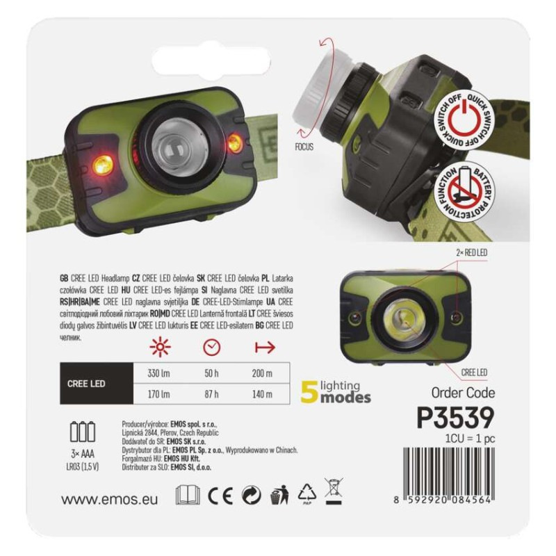 Čelovka CREE LED + ČERVENÉ LED  P3539 9