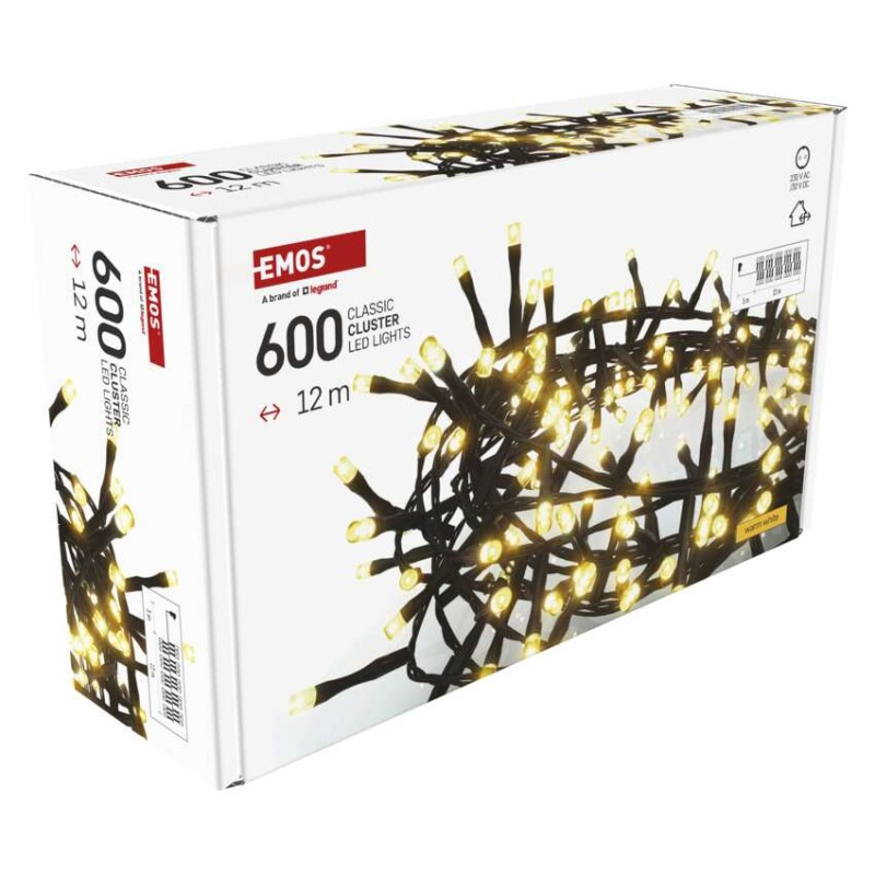 VIANOCE Reťaz ježko 12m D4BW03 teplá biela časovač 600-LED 10