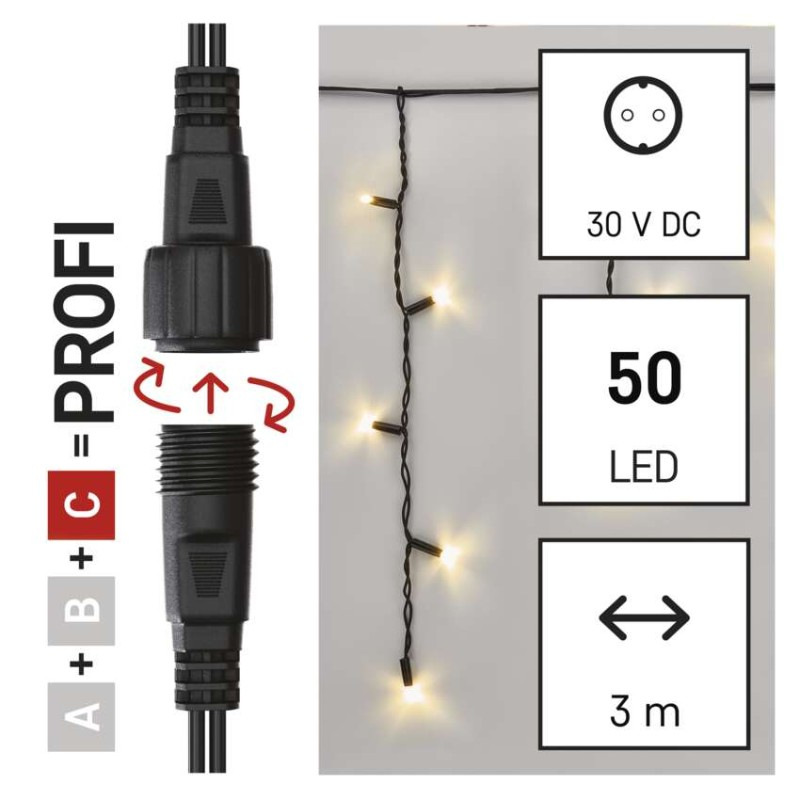 Řetěz rampouchy 50LED 3M-BLACK IP44 WW 1