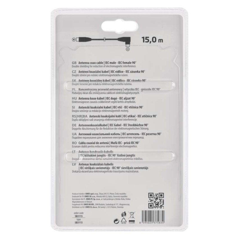 ANTÉNNÍ KOAX. KABEL 90° 15M 2