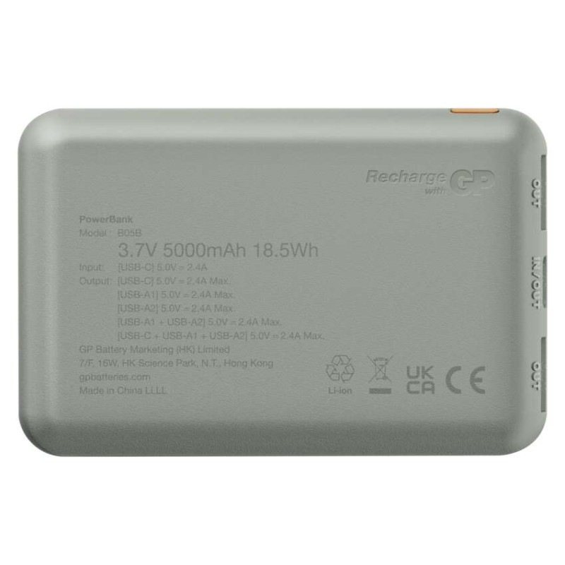 GP B+ PWB 5000mAh ŠEDÁ 2xUSB-A, 1xUSB-C 4