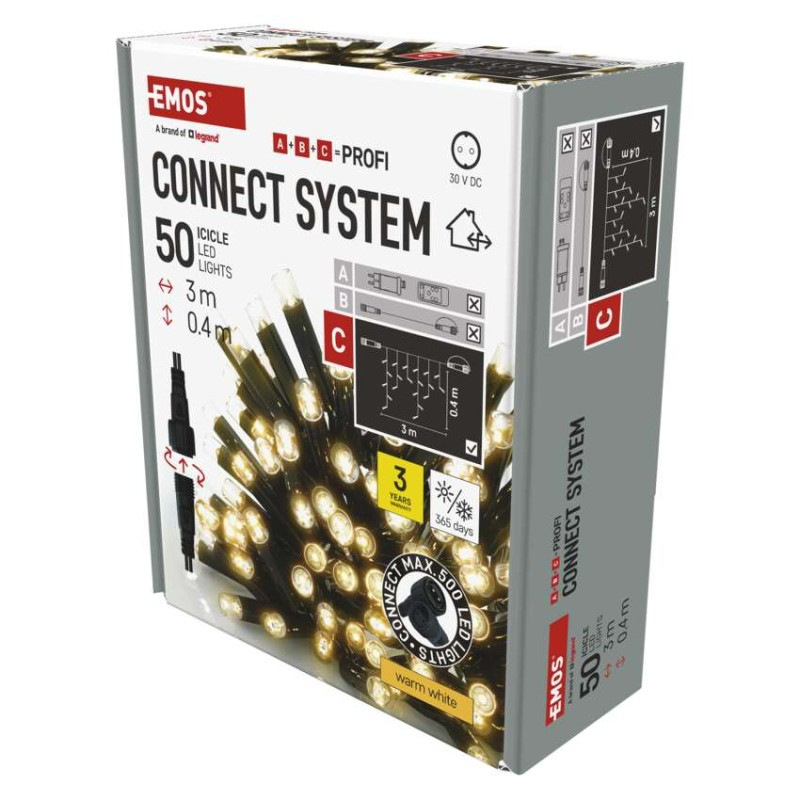 Řetěz rampouchy 50LED 3M-BLACK IP44 WW