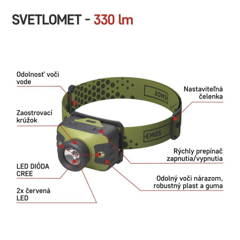 Čelovka CREE LED + ČERVENÉ LED  P3539 2