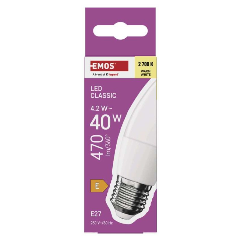 LED CLS CANDLE 4,2W(40W) 470lm E27 WW 5