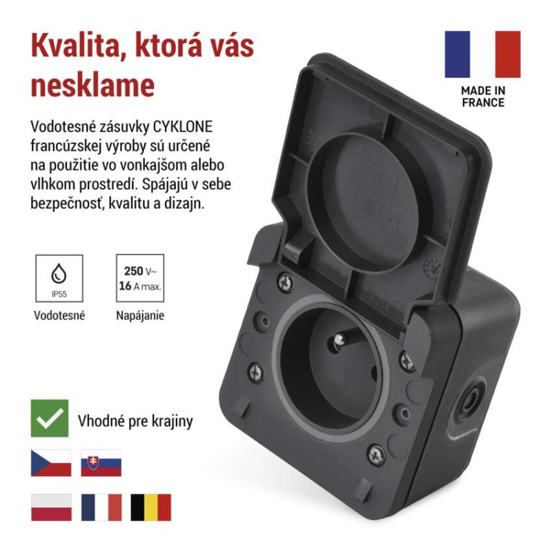 CYKLONE zásuvka nástenná jednonásobná 230V D730420 1