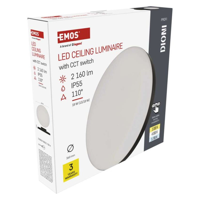 LED SVÍTIDLO DIONI 18W 2160LM IP55 CCT Č 10