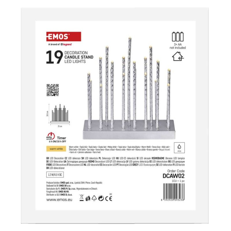 LED svícen stříbrný 28,5cm 3x AA WW 7
